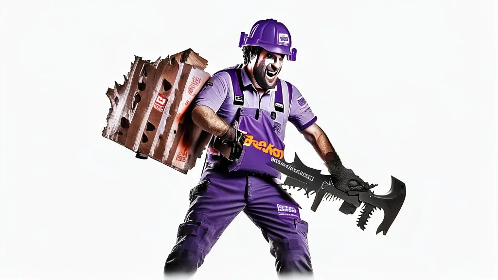 horror movie of fedex driver using chainsaw transparent background