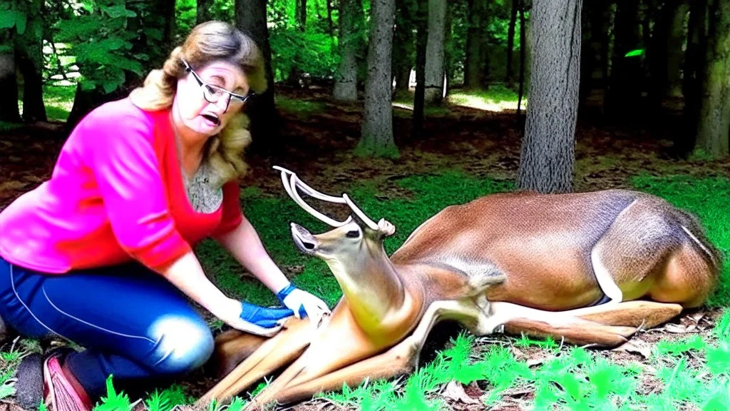 lady doing CPR on deer