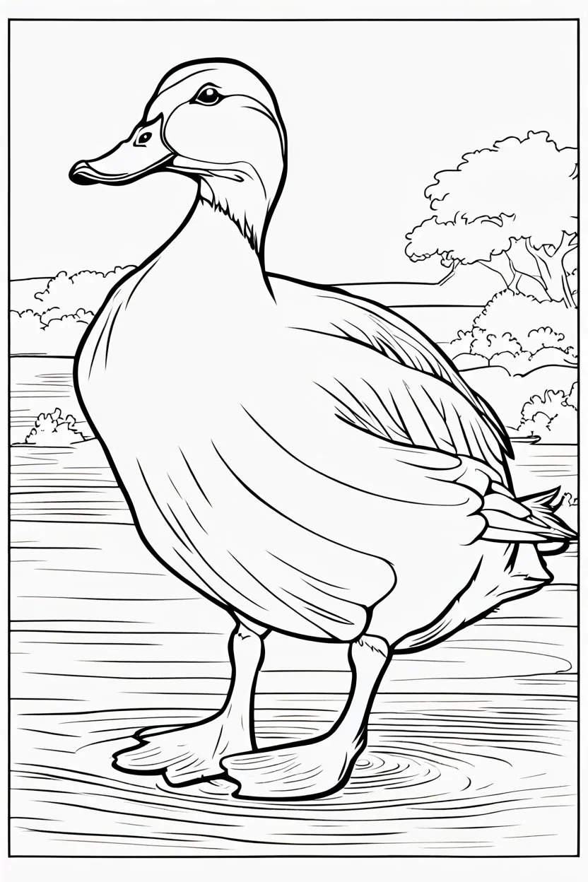 coloring page for kids, DUCK, thick outline, low details, no shading, no color