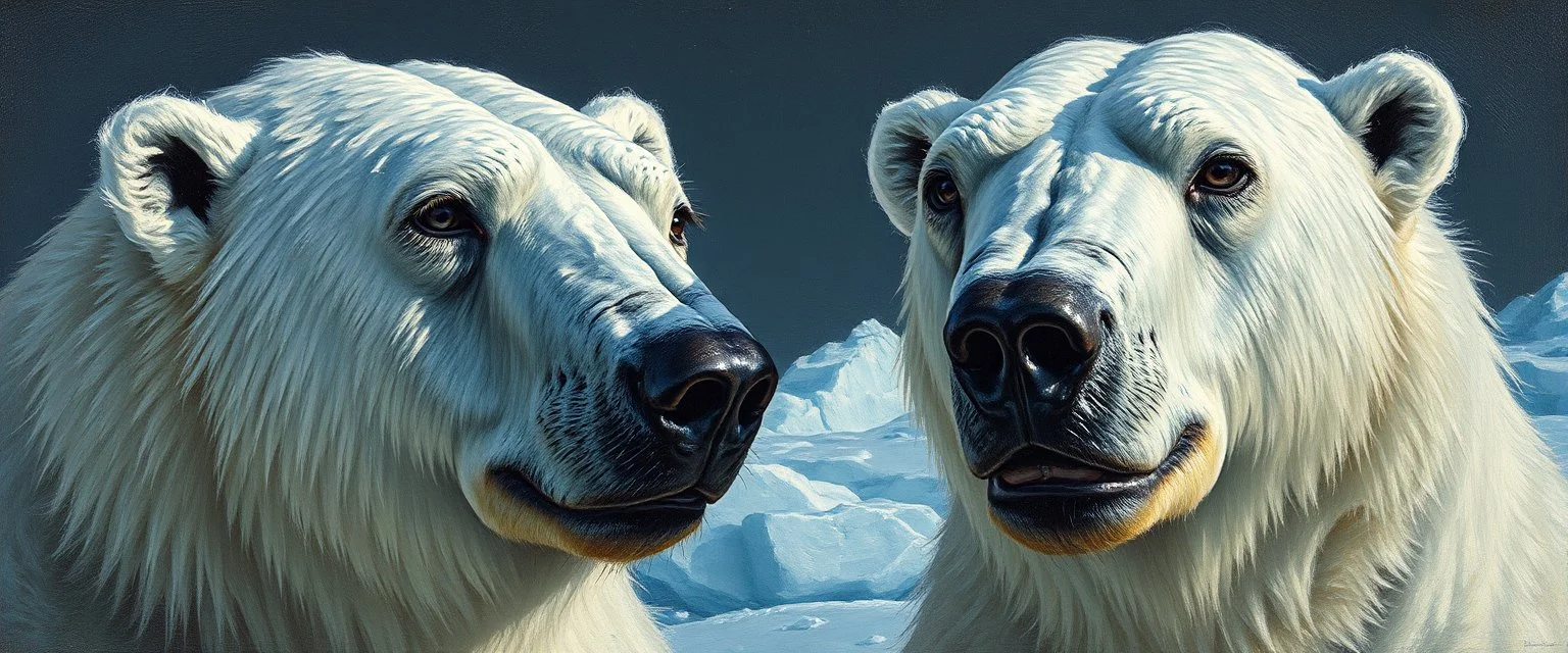 close up martian ice bears with make up painted by Rembrandt
