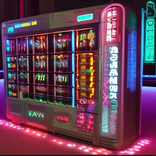 Female vending machine cyberpunk 3d cgi character very detailed and funny,8k,HD, cinematic, sexy, beautiful, glowing, unreal engine