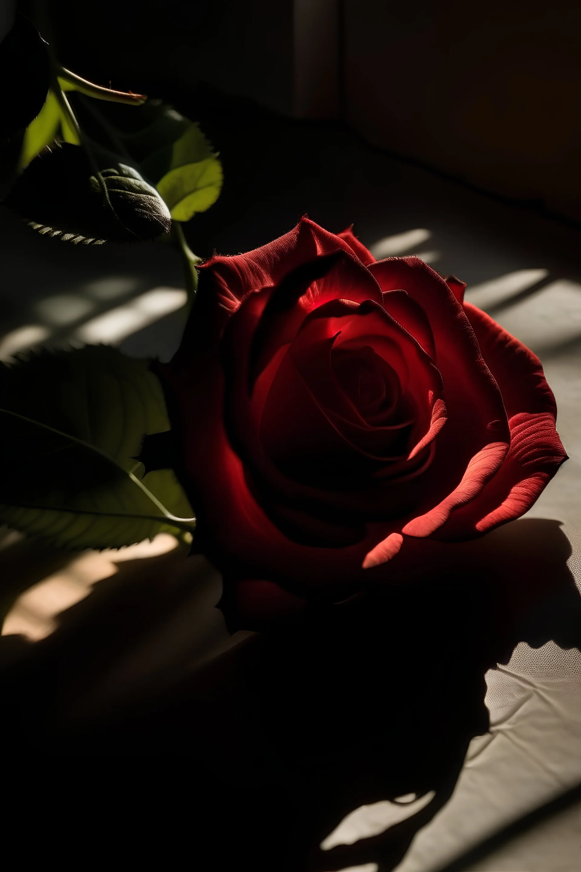 A rose with shadows around it hiding