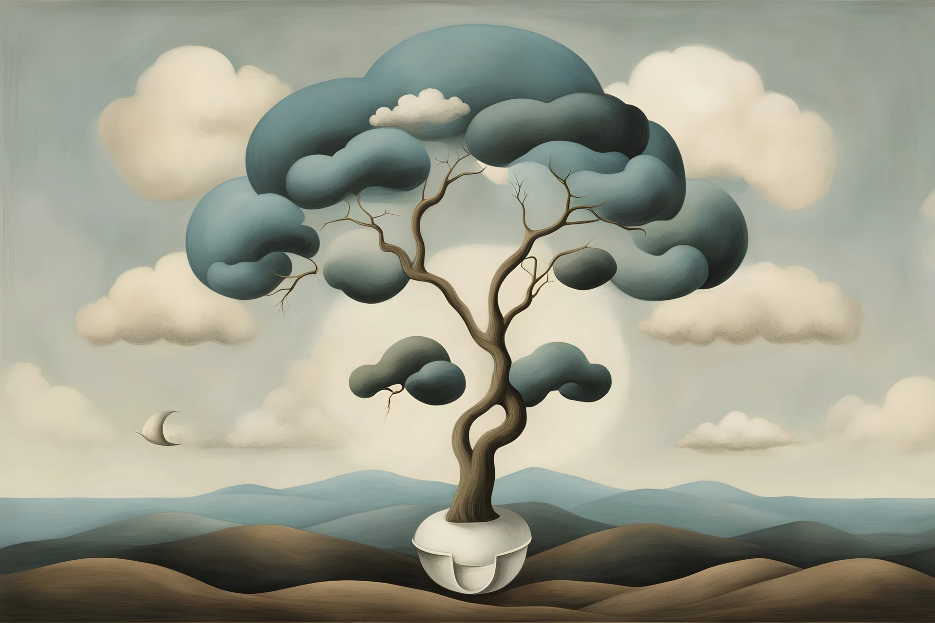 depiction of "Breathing" as a cycle in style of Magritte