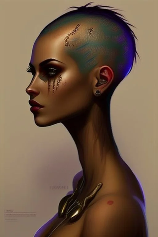 Her shaved head had the dark fuzz of new growth making her appear is if she were glowing with some inner light born of shadows.