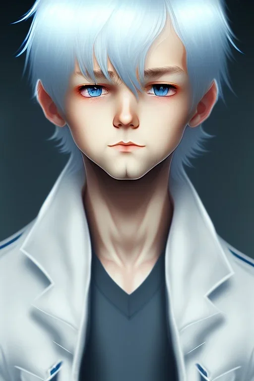 Shota, cute, portrait, white hair, blue eyes