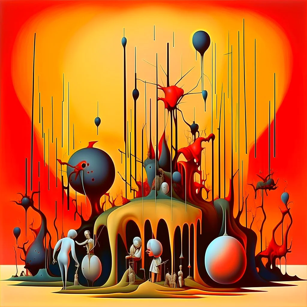 Surreal, Style by Yves Tanguy, Dante's third level of hell = GLUTTONY, gloop running through tubes, symbolic art, massively obese non-human, biomorphic deformity,