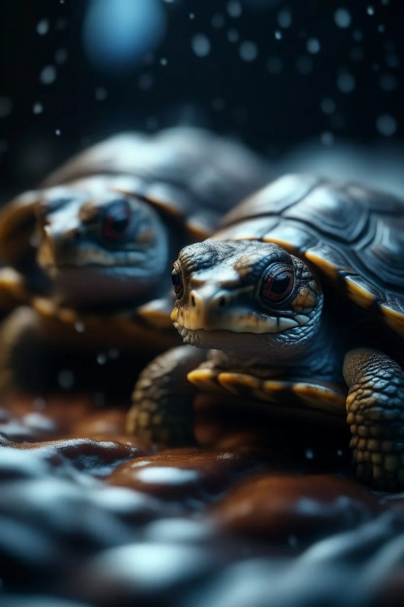 frozen turtles just waking from sleep with cute eyes, shot on Hasselblad h6d-400c, zeiss prime lens, bokeh like f/0.8, tilt-shift lens 8k, high detail, smooth render, down-light, unreal engine, prize winning