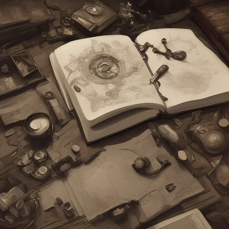 joypad muito realista, detalhado, compass, books on the white table