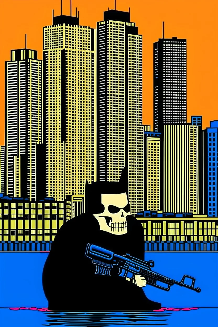 punisher sku;; CITY beach hideout in the style of Hiroshi Nagai