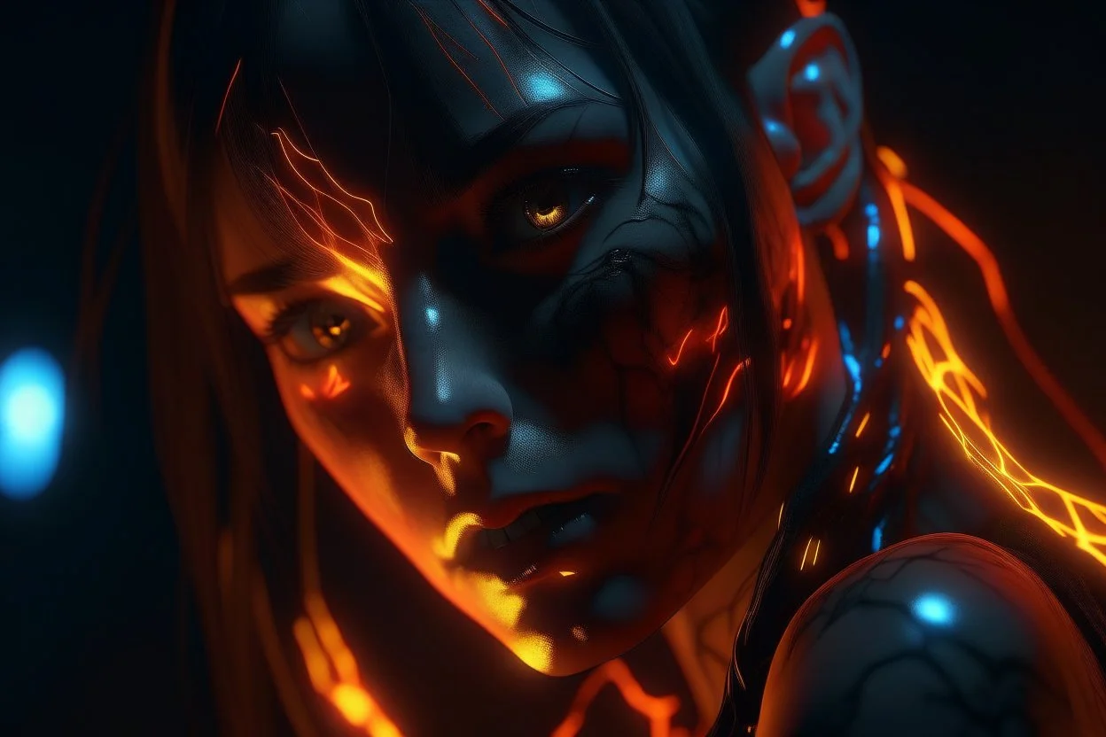 4k full realism, full details, full lights, coeur en flammes cyberpunk