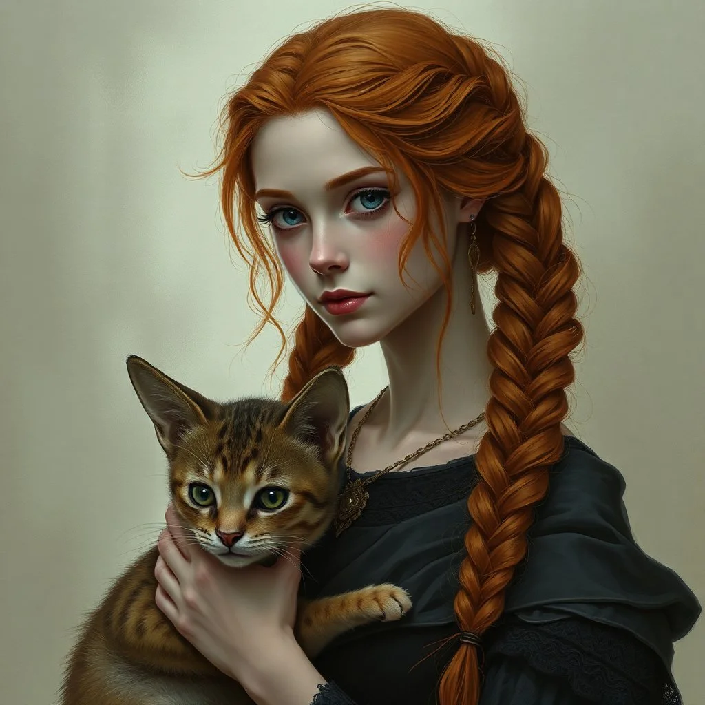 a pretty fantasy woman, young, braided ginger hair, maternal, dark fantasy art
