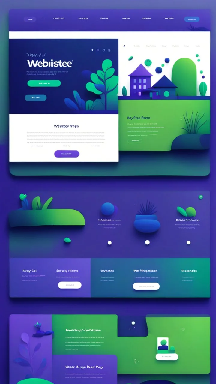 simple art style that show webiste's home page use bright green and dark blue-purple