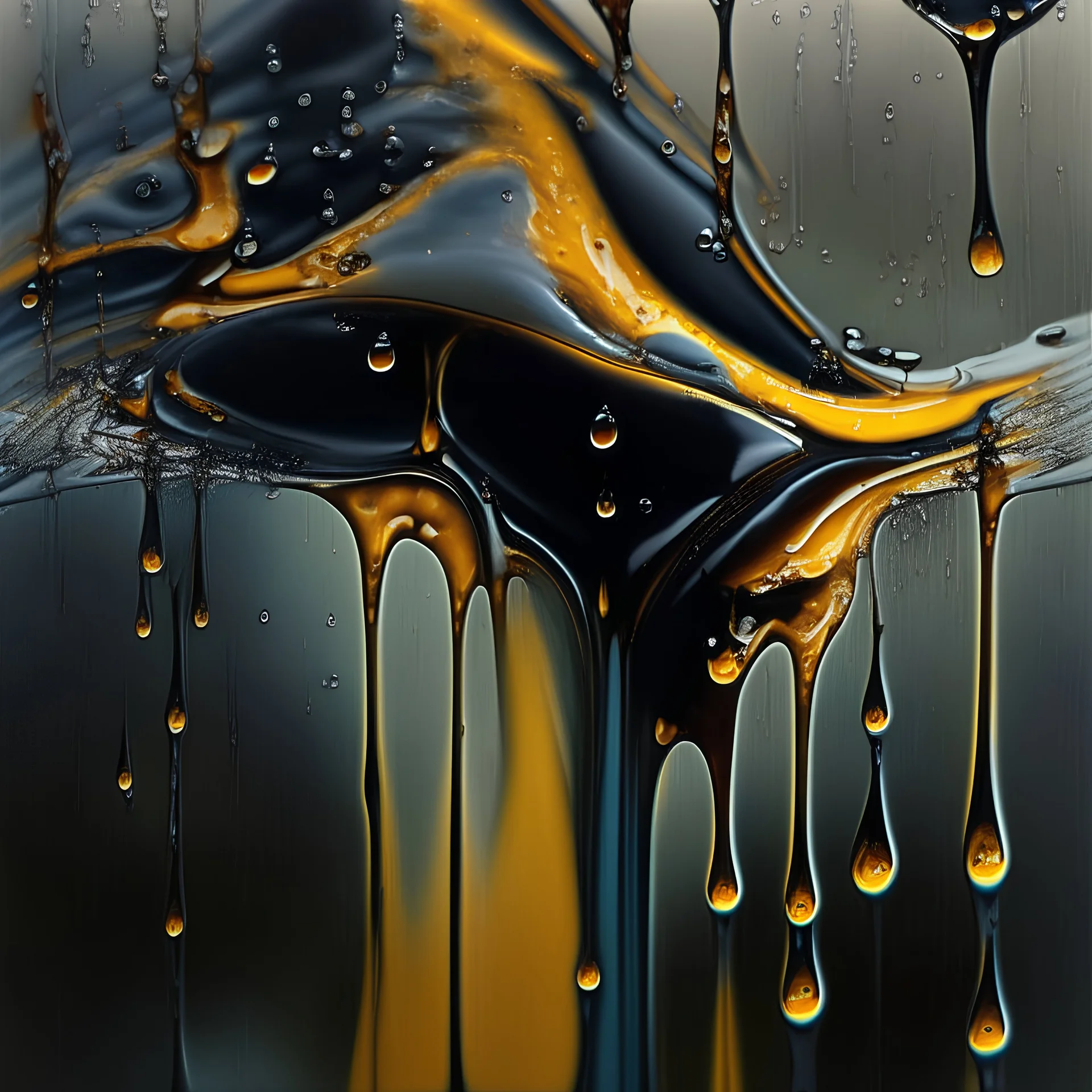 Abstract painting of oil on water in the rain