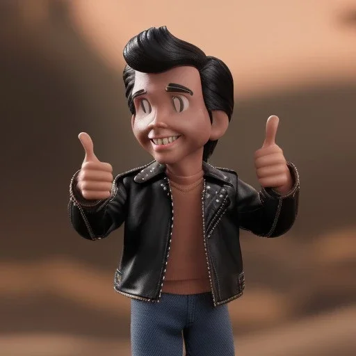 wide view young Fonz with black hair greaser figure doll 1978 (thumbs-up) (face) Forehead grin, fonzarelli, ((arnold's drive-in)) fonziE fonz