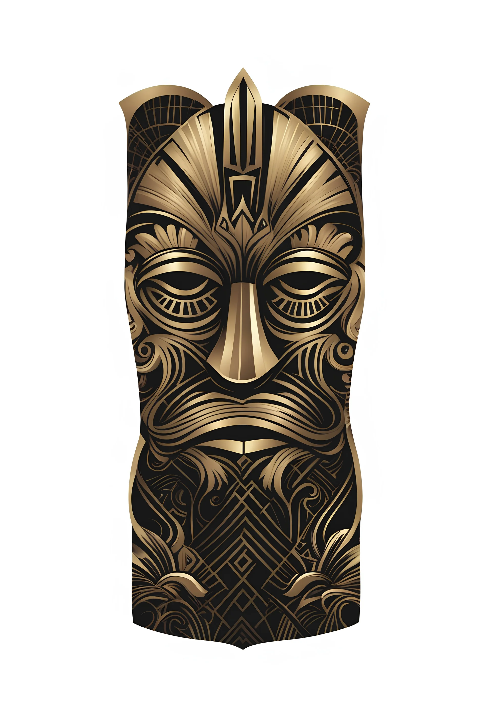 art deco pattern with tiki head in black and gold