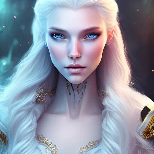 ice queen blue eyes long blond hair smiling face in elden ring realistic