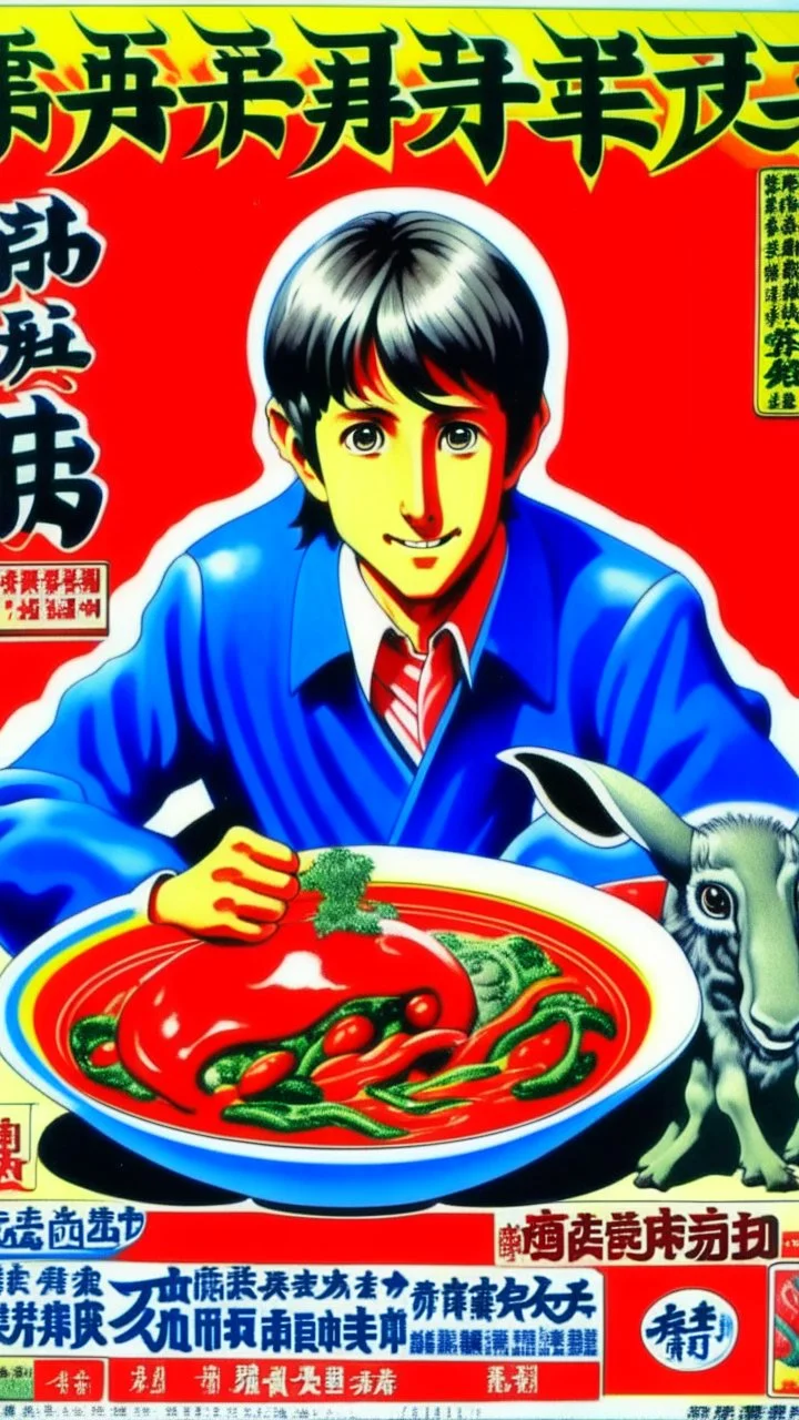 Japanese Kangaroo Soup Australian Ad in an 80s style, Scott Pilgrim style.