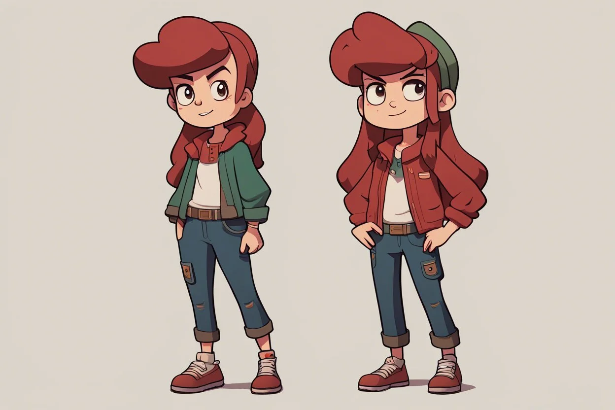 персонаж из вселенной Гравити Фолз, Персонаж женского пола, спортивного телосложения и низкого роста. Цвет кожи персонажа — капучино. Волосы персонажа покрашены в рыжий цвет, зачесаны назад. По текстуре волосы персонажа пушистые. У персонажа есть короткая челка. Глаза у него/нее зелено-карие. Персонаж носит одежду в стиле гаучо. Слово для вдохновения образа персонажа (тут вообще все) — ручей.