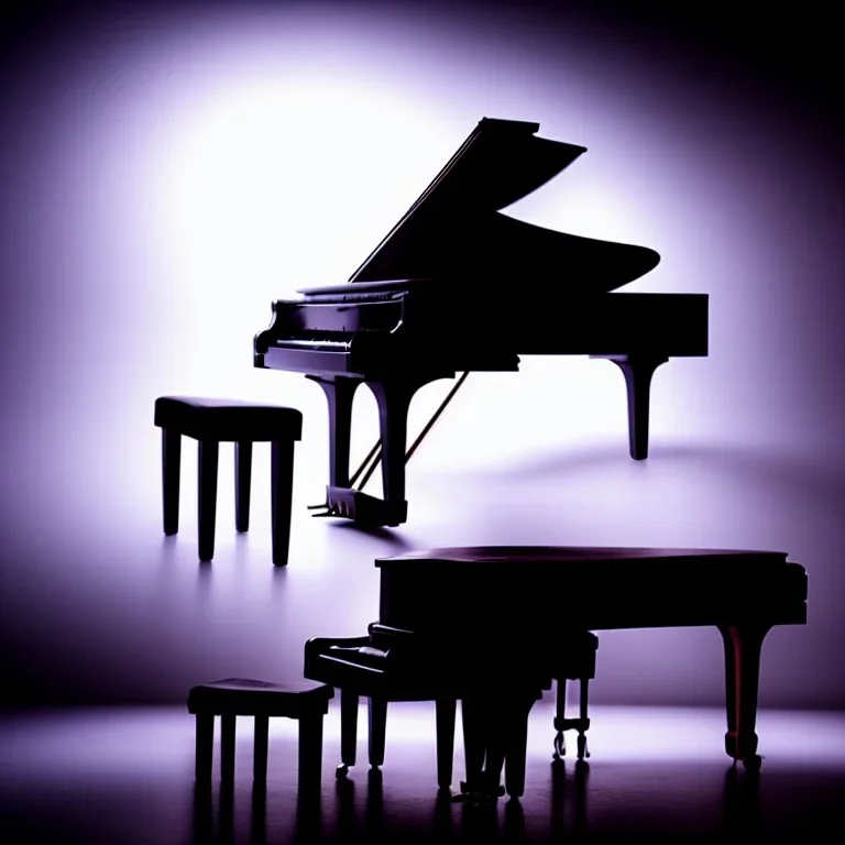 Piano, guitars, black background, diffuse lighting