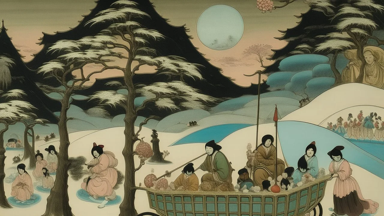 A fantasy filled with ice cream painted by Utagawa Hiroshige