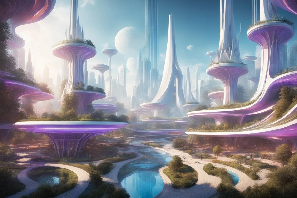 theme park of the city of the future 2050, fairy tale, radiance, abstraction