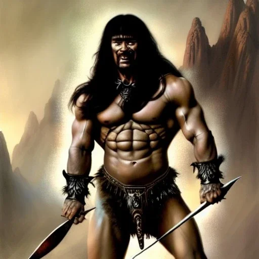 ultra detailed portrait of Conan the barbarian, extremely detailed digital painting, in the style of Luis Royo and A.J. Manzanedo and FRANK FRAZETTA and Earl Norem and fenghua zhong and ruan jia and jeremy lipking and peter mohrbacher, mystical colors, rim light, beautiful lighting, 8 k, stunning scene, raytracing