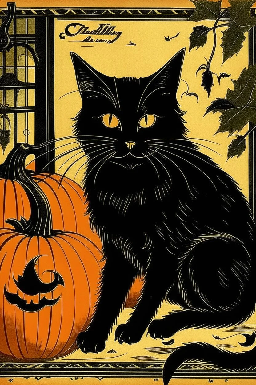 vintage cafe graphic Halloween, black cat
