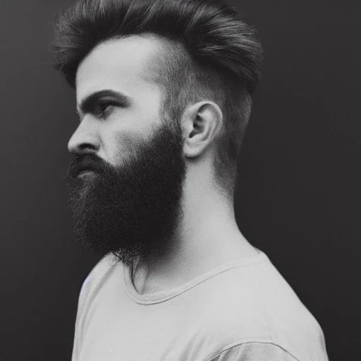 moody tiny charcoal side profile portrait of a bearded man, smudged charcoal, side on profile, charcoal portrait, artistic black and white profile portrait, delicate, highly detailed, chiaroscuro, beautiful composition, delicate arrangement, aesthetic, soft lighting, tender