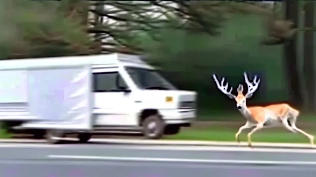 ghost of deer chases lady around a Budget Moving Van to avenge his death