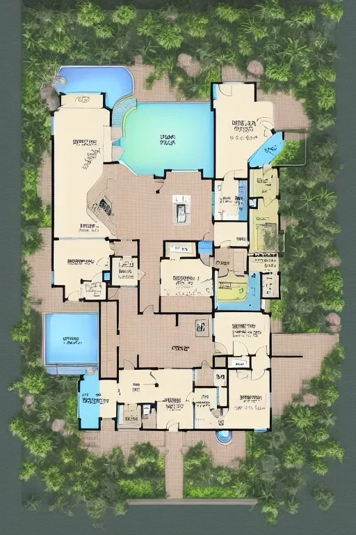 Floor Plan Illustration: floor plan illustration, beautiful, full-color, floor plan design drawing, AutoCAD floor plan, architectural digest, floor plan illustration