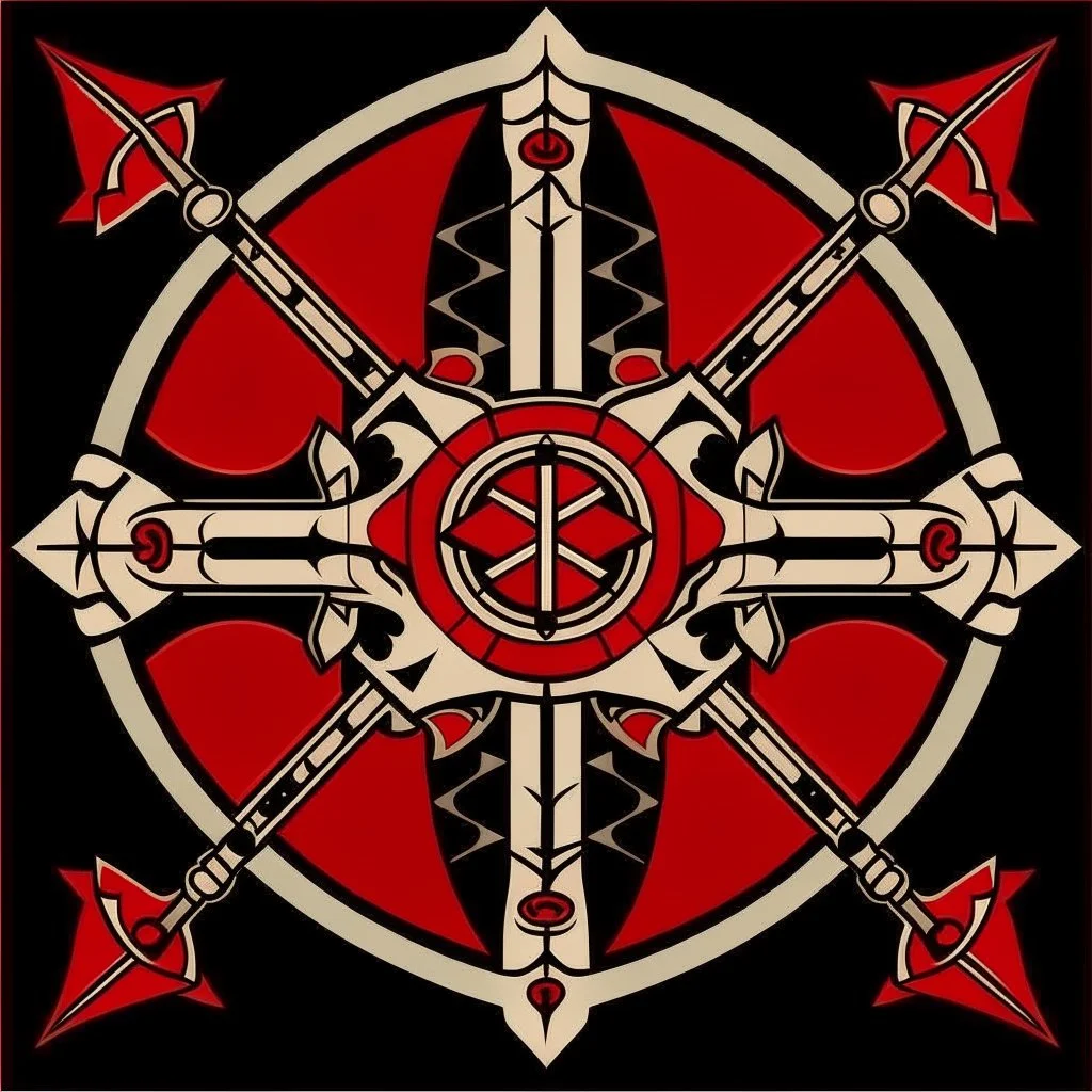 Make a medieval symbol for a samurai knight, it must be dark red and symmetrical.