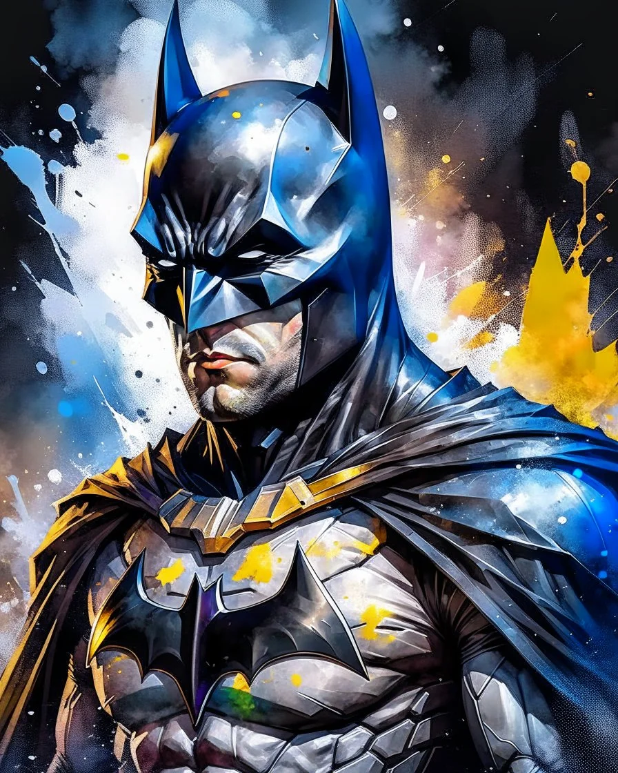 draw batman figure in watercolor and oil painting style