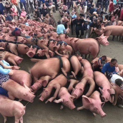 human piling up in the pig train