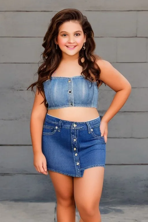 curvy preteen in denim mini skirt and crop top