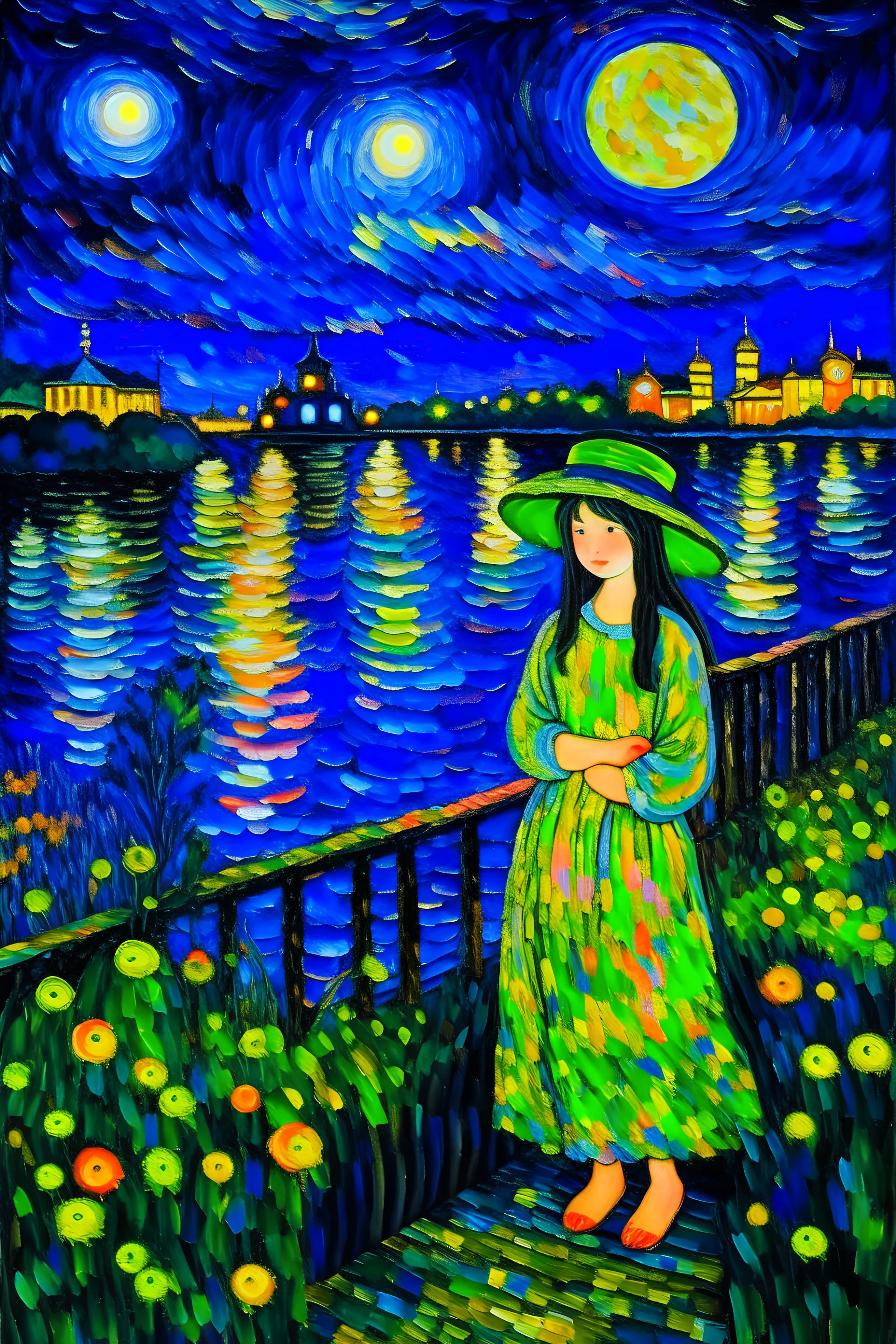 anime girl at night by Monet