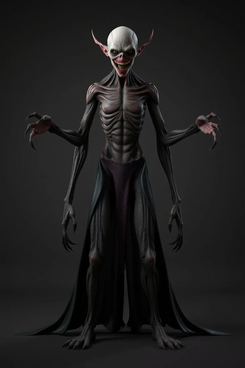 humanoid monster for a horror , silent hill style, creepy, 3d model, t-pose, full length, vampire