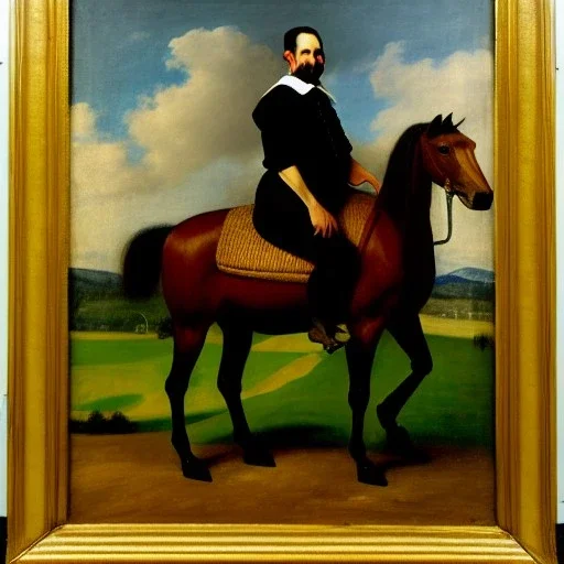 Retrato de un hombre llamado Jacobo Santiago Mozos montando a caballo con el estilo de Diego Velázquez