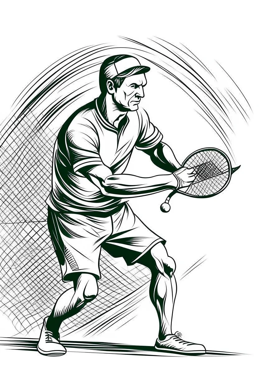 A black and white image of a classic tennis player performing a backhand swing on a grass court. Style: Vintage Photography, Mood: Timeless and Skillful, Lighting: Sunlight with soft shadows, T-shirt design graphic, vector, contour, white background.