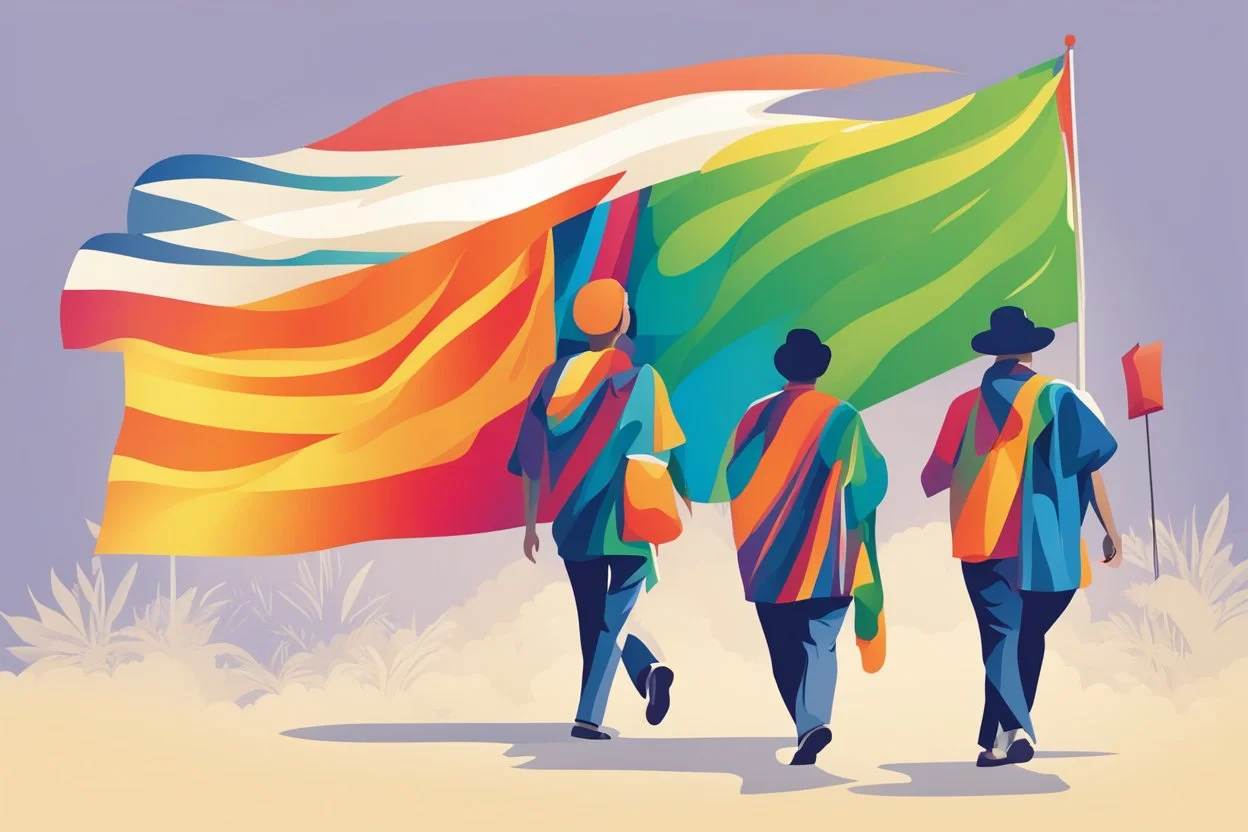 Ilustración vectorial de personas caminando con bandera de Color mbia