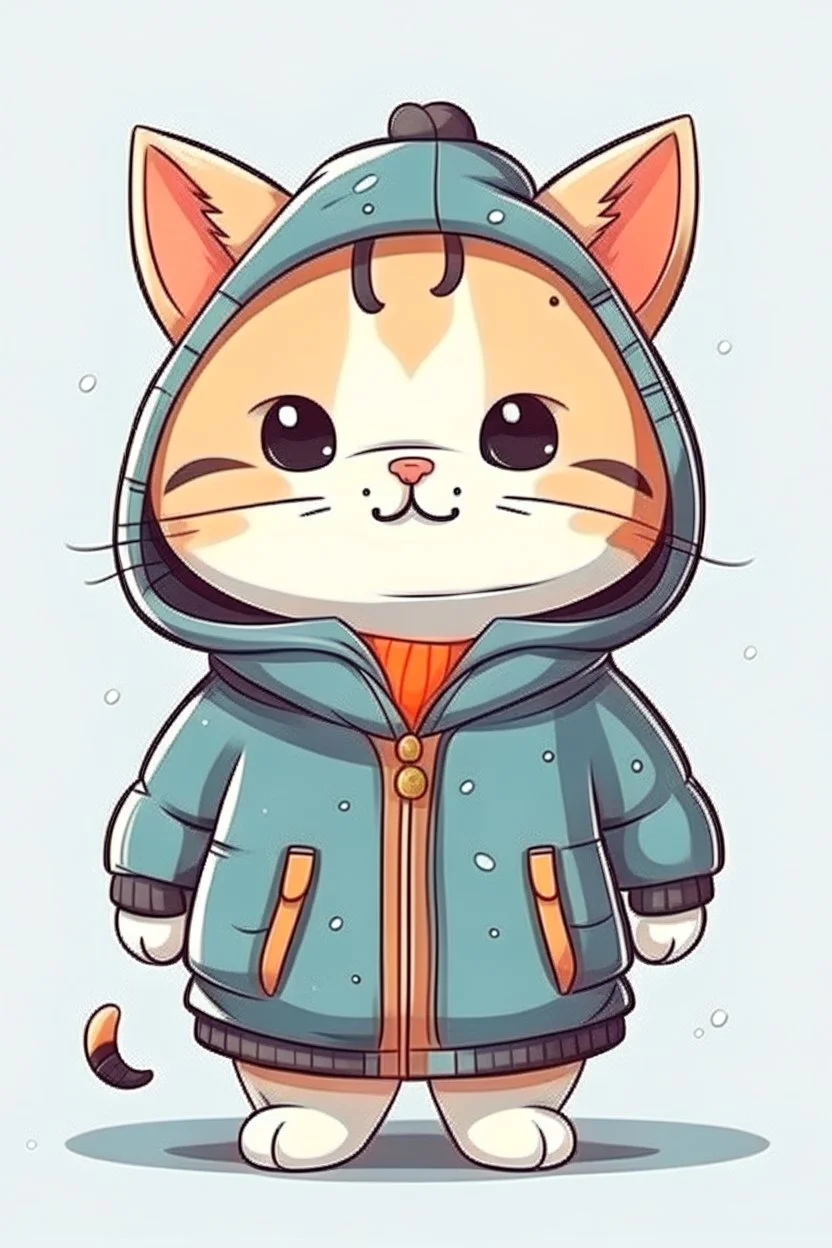 sweet illustration of a cute cat in a coat, in a cartoon style