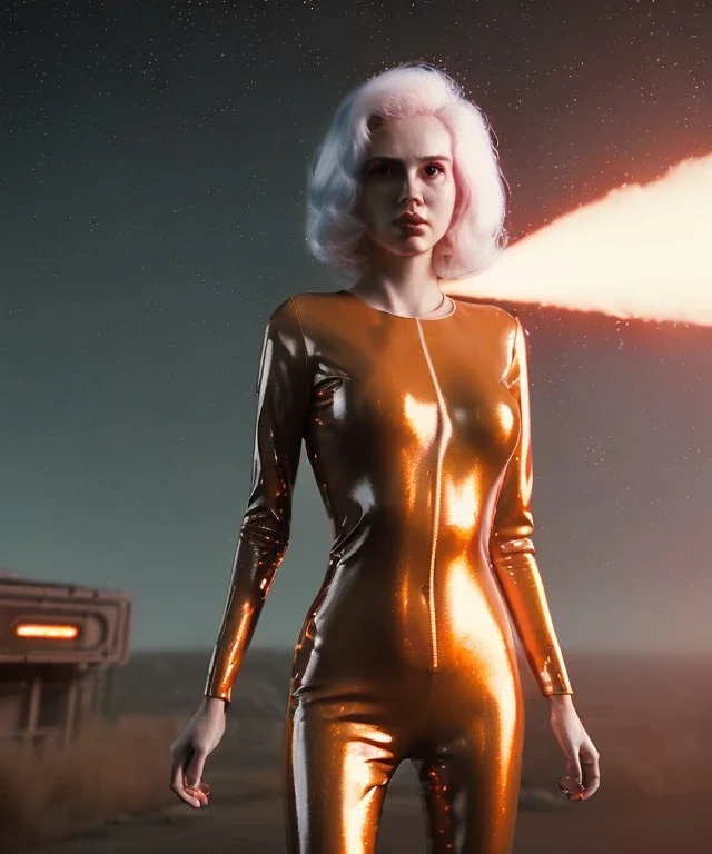 retro sci-fi portrait image from 1980, Los Angeles street explosions, fire, scared people, sweet young blonde woman walking, tight latex suit, soft color, highly detailed, unreal engine 5, ray tracing, RTX, lumen lighting, ultra detail, volumetric lighting, 3d, finely drawn, high definition, high resolution.