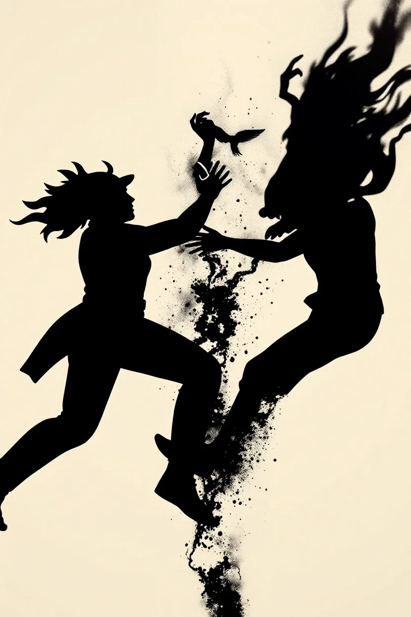 a chaotic, abstract image of two shadows killing one another
