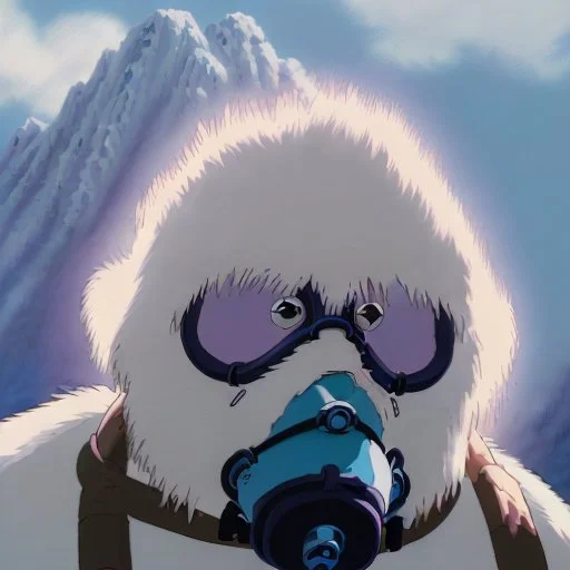 A yeti wearing a respirator