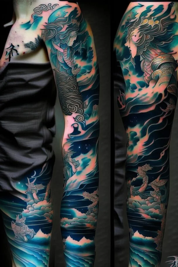 Tattoo sleeve god zodiac sign aquarius ukiyo-e