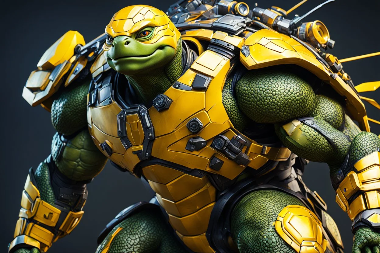 Michelangelo machine in 8k live anime artstyle, Turtles, yellow custom, TMNT them , dynamic pose, intricate details, highly detailed, high details, detailed portrait, masterpiece,ultra detailed, ultra quality