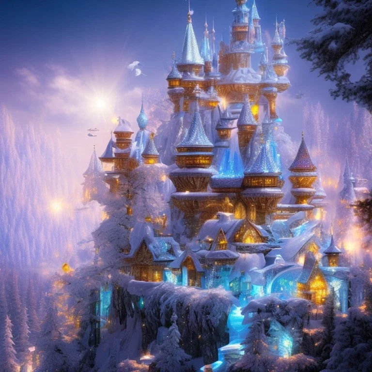 bright ice fairy, casttle, rabbits, ice mountain, crystal, ice crystal