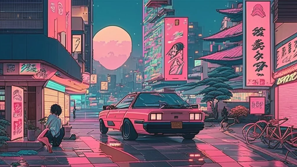 soothing 80s Japanese city ,