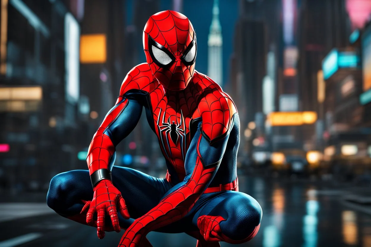 Spider man in 8k sci-art drawing style, neon, New York, highly detailed, high details, detailed portrait, masterpiece,ultra detailed, ultra quality