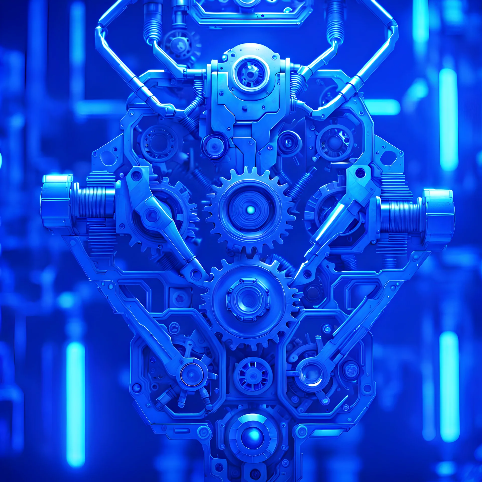 mechanical parts, cyberpunk style, blue lighting