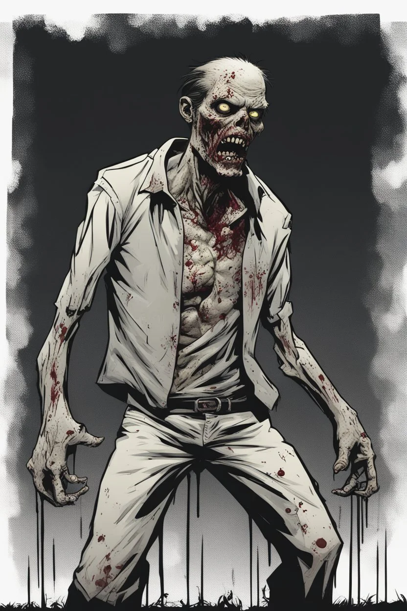 zombie, portrait, comic book, full body, standing, mean,
